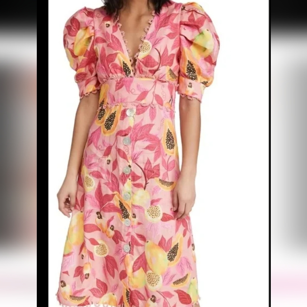 Farm Rio Pink Midi Dress 100% Linen S - Picture 5 of 13